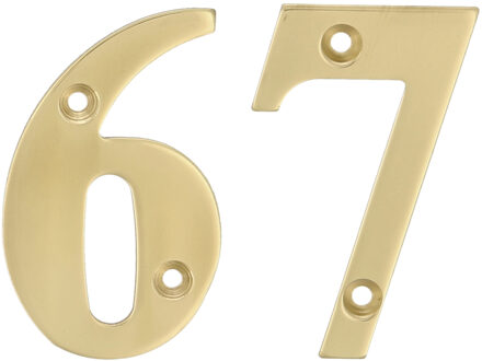 amig Huisnummer 67 - massief messing - 5cm - incl. bijpassende schroeven - gepolijst - goudkleur
