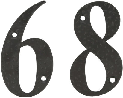 amig Huisnummer 68 - massief gesmeed staal - 10cm - incl. bijpassende schroeven - zwart