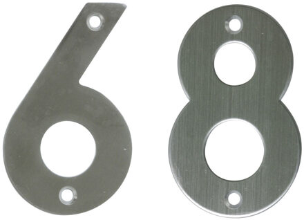 amig Huisnummer 68 - massief Inox RVS - 10cm - incl. bijpassende schroeven - zilver