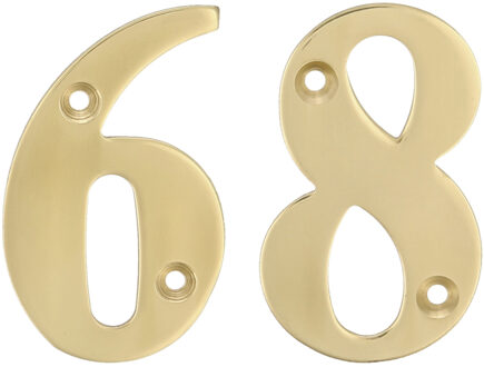 amig Huisnummer 68 - massief messing - 10cm - incl. bijpassende schroeven - gepolijst - goudkleur