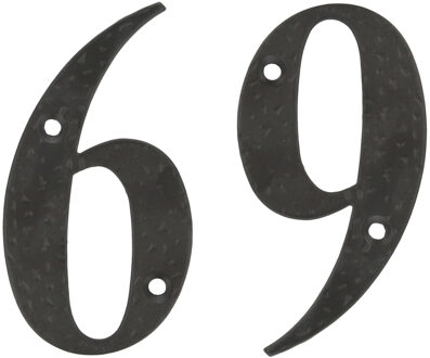 amig Huisnummer 69 - massief gesmeed staal - 10cm - incl. bijpassende schroeven - zwart