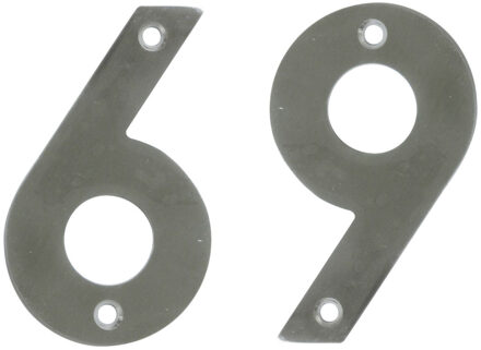 amig Huisnummer 69 - massief Inox RVS - 10cm - incl. bijpassende schroeven - zilver