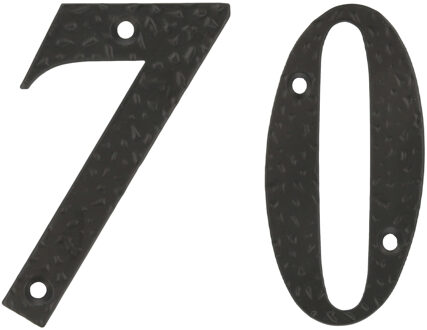 amig Huisnummer 70 - massief gesmeed staal - 10cm - incl. bijpassende schroeven - zwart