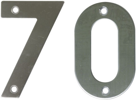 amig Huisnummer 70 - massief Inox RVS - 10cm - incl. bijpassende schroeven - zilver