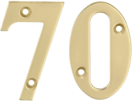 amig Huisnummer 70 - massief messing - 5cm - incl. bijpassende schroeven - gepolijst - goudkleur
