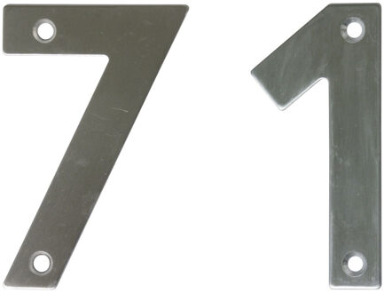 amig Huisnummer 71 - massief Inox RVS - 10cm - incl. bijpassende schroeven - zilver - Huisnummers Zilverkleurig