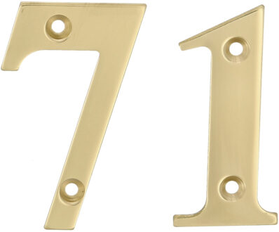 amig Huisnummer 71 - massief messing - 10cm - incl. bijpassende schroeven - gepolijst - goudkleur