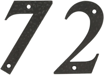 amig Huisnummer 72 - massief gesmeed staal - 10cm - incl. bijpassende schroeven - zwart