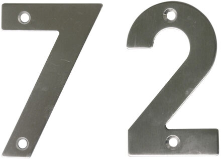 amig Huisnummer 72 - massief Inox RVS - 10cm - incl. bijpassende schroeven - zilver