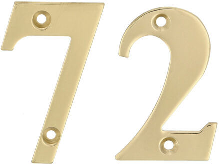 amig Huisnummer 72 - massief messing - 5cm - incl. bijpassende schroeven - gepolijst - goudkleur