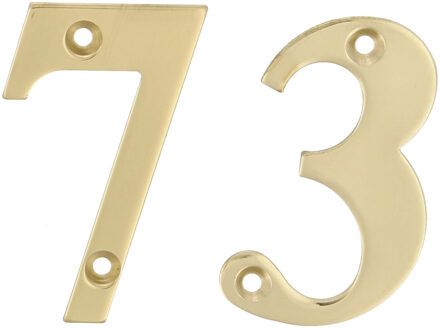 amig Huisnummer 73 - massief messing - 5cm - incl. bijpassende schroeven - gepolijst - goudkleur