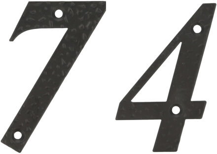 amig Huisnummer 74 - massief gesmeed staal - 10cm - incl. bijpassende schroeven - zwart