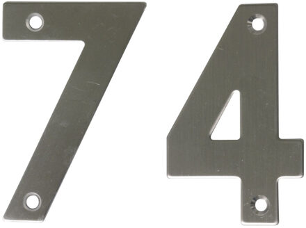 amig Huisnummer 74 - massief Inox RVS - 10cm - incl. bijpassende schroeven - zilver - Huisnummers Zilverkleurig