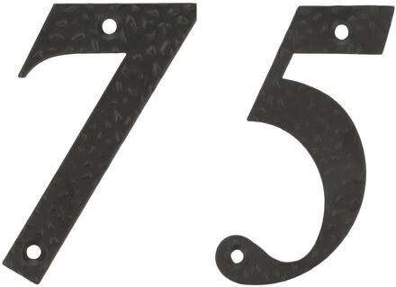 amig Huisnummer 75 - massief gesmeed staal - 10cm - incl. bijpassende schroeven - zwart