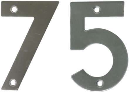 amig Huisnummer 75 - massief Inox RVS - 10cm - incl. bijpassende schroeven - zilver
