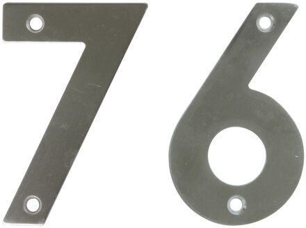amig Huisnummer 76 - massief Inox RVS - 10cm - incl. bijpassende schroeven - zilver