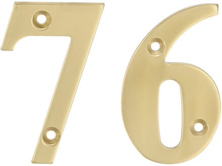 amig Huisnummer 76 - massief messing - 10cm - incl. bijpassende schroeven - gepolijst - goudkleur