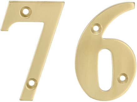 amig Huisnummer 76 - massief messing - 5cm - incl. bijpassende schroeven - gepolijst - goudkleur