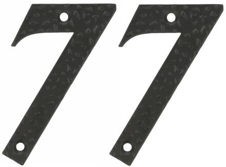 amig Huisnummer 77 - massief gesmeed staal - 10cm - incl. bijpassende schroeven - zwart