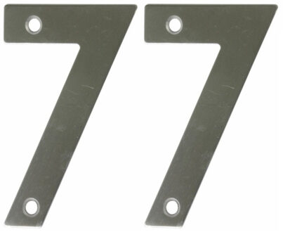 amig Huisnummer 77 - massief Inox RVS - 10cm - incl. bijpassende schroeven - zilver