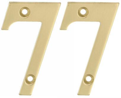 amig Huisnummer 77 - massief messing - 10cm - incl. bijpassende schroeven - gepolijst - goudkleu