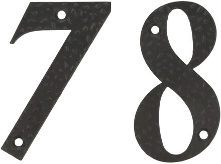 amig Huisnummer 78 - massief gesmeed staal - 10cm - incl. bijpassende schroeven - zwart