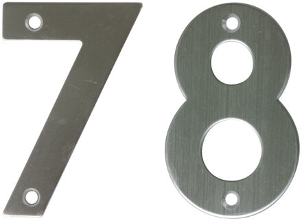 amig Huisnummer 78 - massief Inox RVS - 10cm - incl. bijpassende schroeven - zilver