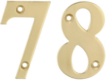 amig Huisnummer 78 - massief messing - 10cm - incl. bijpassende schroeven - gepolijst - goudkleur