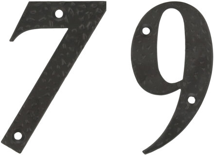 amig Huisnummer 79 - massief gesmeed staal - 10cm - incl. bijpassende schroeven - zwart