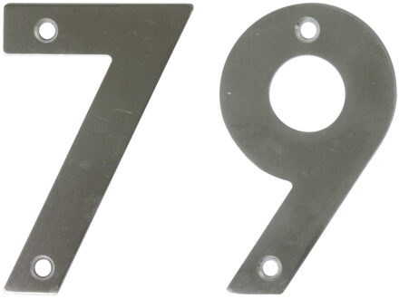 amig Huisnummer 79 - massief Inox RVS - 10cm - incl. bijpassende schroeven - zilver