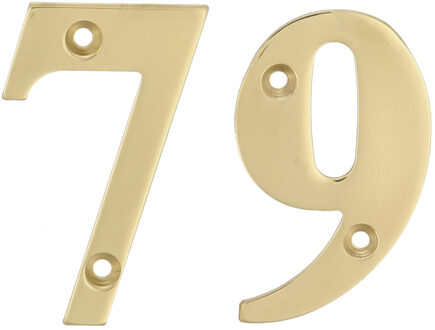 amig Huisnummer 79 - massief messing - 5cm - incl. bijpassende schroeven - gepolijst - goudkleur