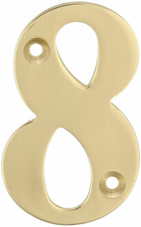 amig Huisnummer 8 - massief messing - 5cm - incl. bijpassende schroeven - gepolijst - goudkleur