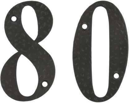 amig Huisnummer 80 - massief gesmeed staal - 10cm - incl. bijpassende schroeven - zwart
