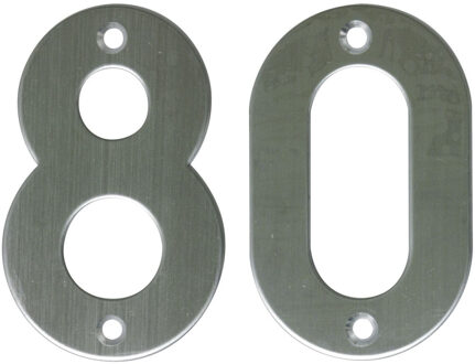 amig Huisnummer 80 - massief Inox RVS - 10cm - incl. bijpassende schroeven - zilver