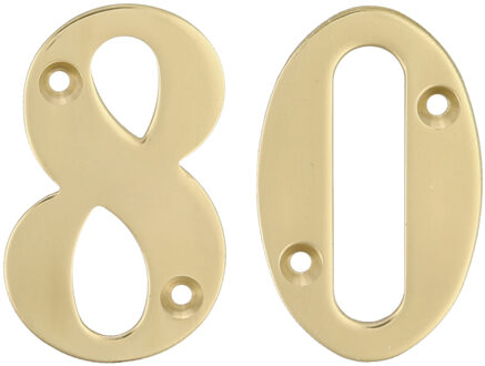 amig Huisnummer 80 - massief messing - 10cm - incl. bijpassende schroeven - gepolijst - goudkleur