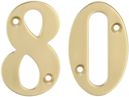 amig Huisnummer 80 - massief messing - 5cm - incl. bijpassende schroeven - gepolijst - goudkleur