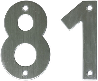 amig Huisnummer 81 - massief Inox RVS - 10cm - incl. bijpassende schroeven - zilver