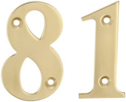 amig Huisnummer 81 - massief messing - 10cm - incl. bijpassende schroeven - gepolijst - goudkleur