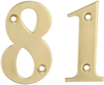 amig Huisnummer 81 - massief messing - 5cm - incl. bijpassende schroeven - gepolijst - goudkleur