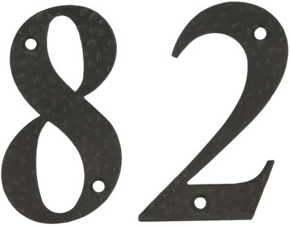 amig Huisnummer 82 - massief gesmeed staal - 10cm - incl. bijpassende schroeven - zwart