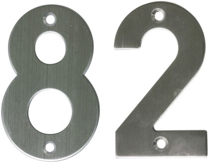 amig Huisnummer 82 - massief Inox RVS - 10cm - incl. bijpassende schroeven - zilver