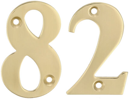 amig Huisnummer 82 - massief messing - 5cm - incl. bijpassende schroeven - gepolijst - goudkleur