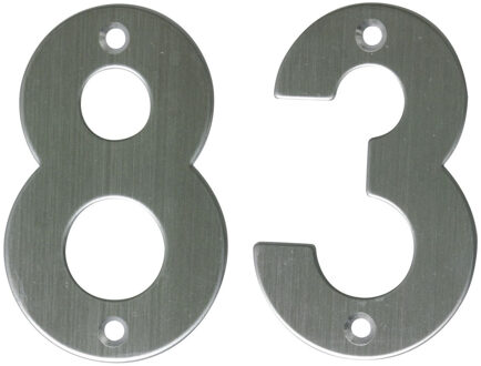 amig Huisnummer 83 - massief Inox RVS - 10cm - incl. bijpassende schroeven - zilver