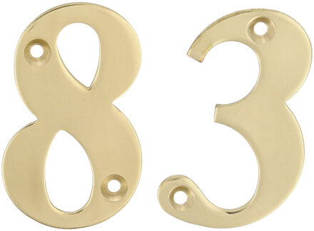 amig Huisnummer 83 - massief messing - 5cm - incl. bijpassende schroeven - gepolijst - goudkleur