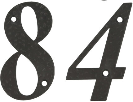 amig Huisnummer 84 - massief gesmeed staal - 10cm - incl. bijpassende schroeven - zwart