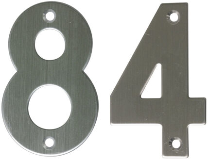 amig Huisnummer 84 - massief Inox RVS - 10cm - incl. bijpassende schroeven - zilver