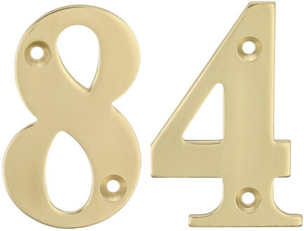 amig Huisnummer 84 - massief messing - 10cm - incl. bijpassende schroeven - gepolijst - goudkleur