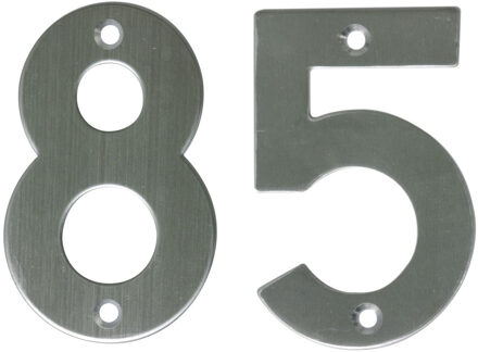 amig Huisnummer 85 - massief Inox RVS - 10cm - incl. bijpassende schroeven - zilver