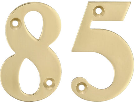 amig Huisnummer 85 - massief messing - 10cm - incl. bijpassende schroeven - gepolijst - goudkleur