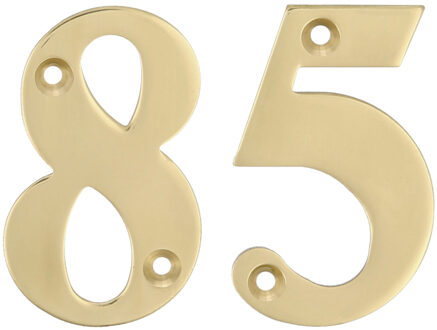 amig Huisnummer 85 - massief messing - 5cm - incl. bijpassende schroeven - gepolijst - goudkleur